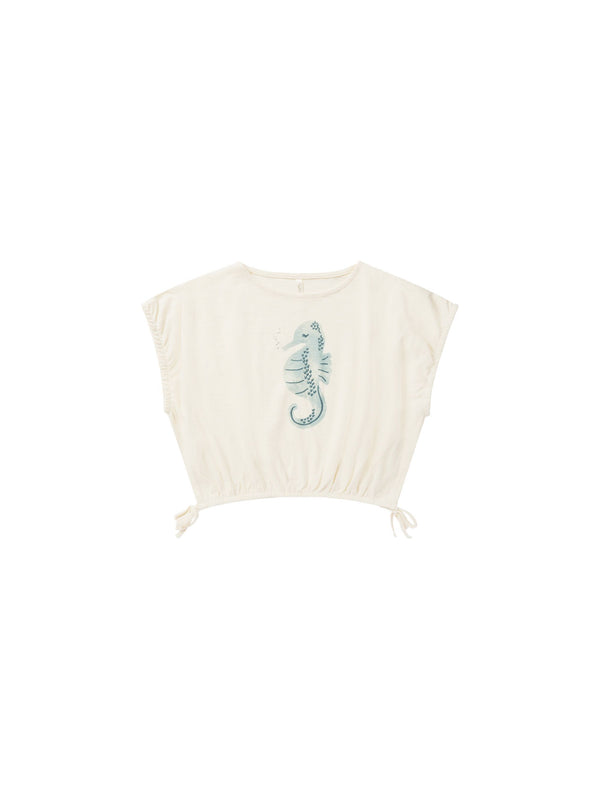 CROPPED CINCHED TEE | SEAHORSE