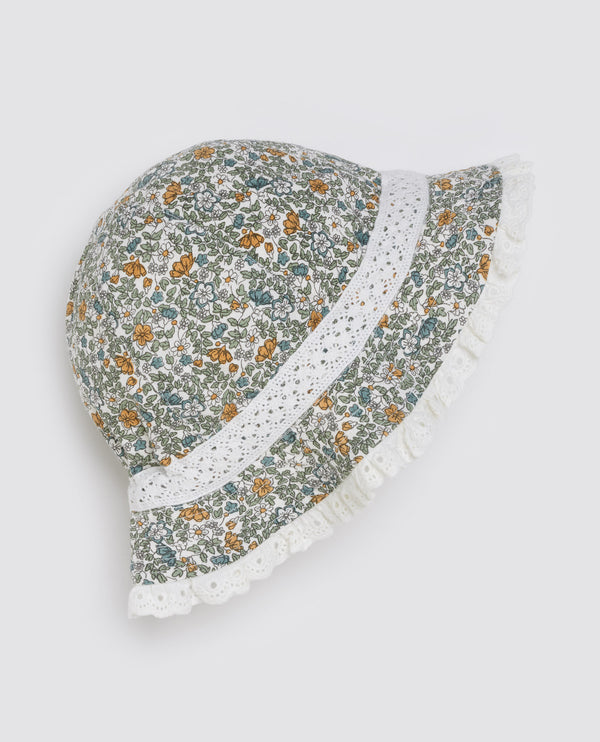 Tilly hat reversible | cottage floral on white