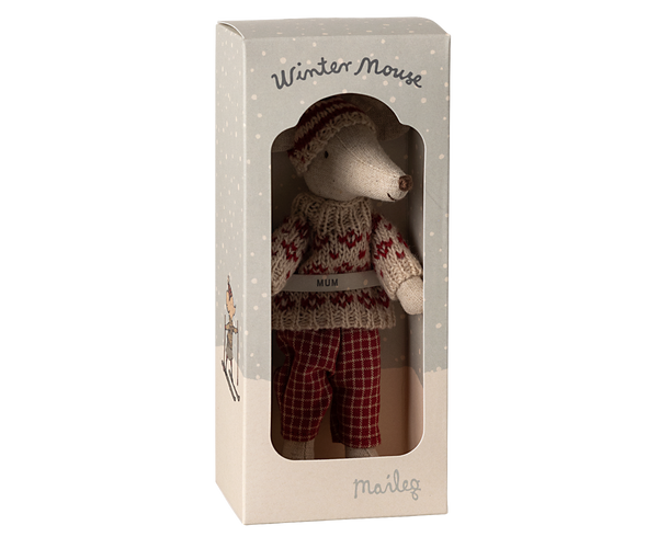 Winter mouse with ski set, Mum | Red