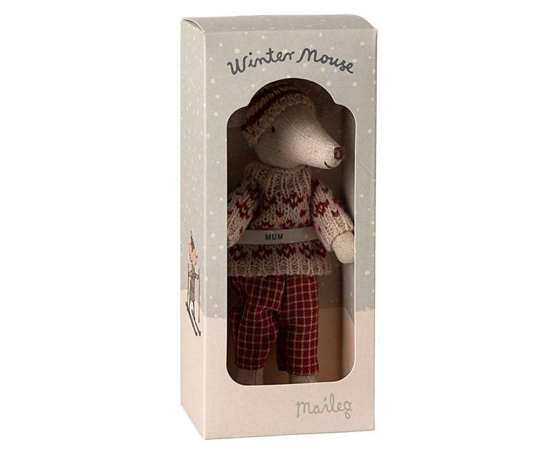 Winter mouse with ski set, Mum | Red