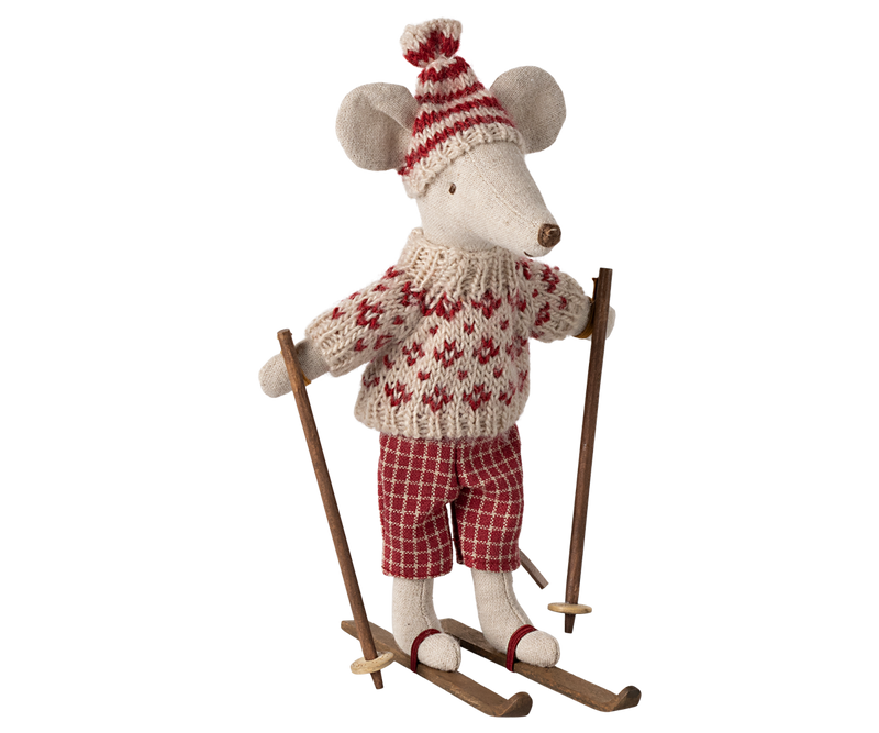 Winter mouse with ski set, Mum | Red