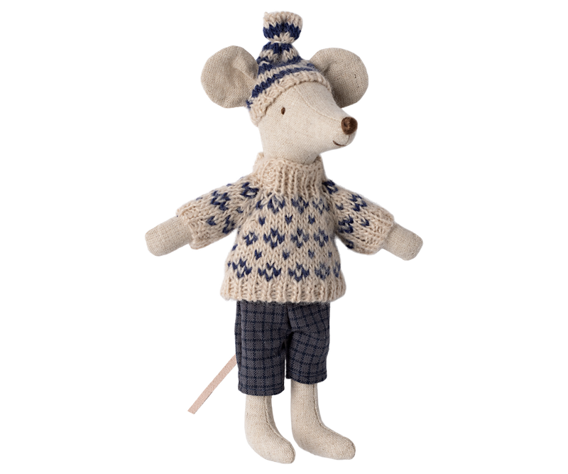 Winter mouse with ski set | Dad - Blue