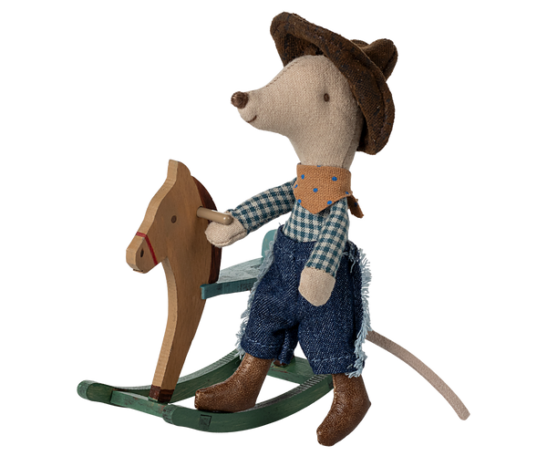 Cowboy mouse on rocking horse | Little brother
