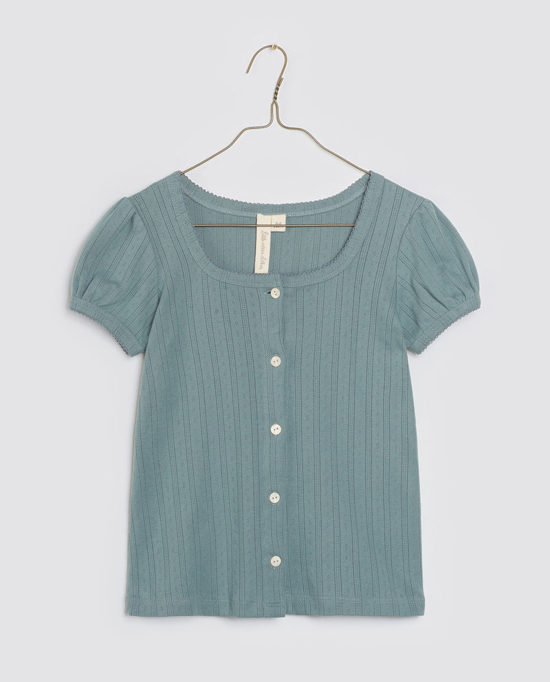 Organic Pointelle Button T-shirt | Enamel Blue