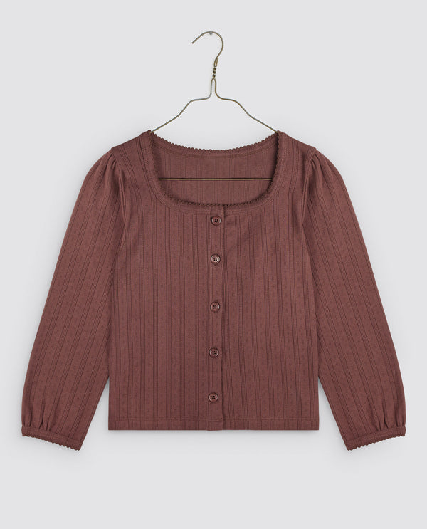 Button Pointelle T-shirt | Marsala