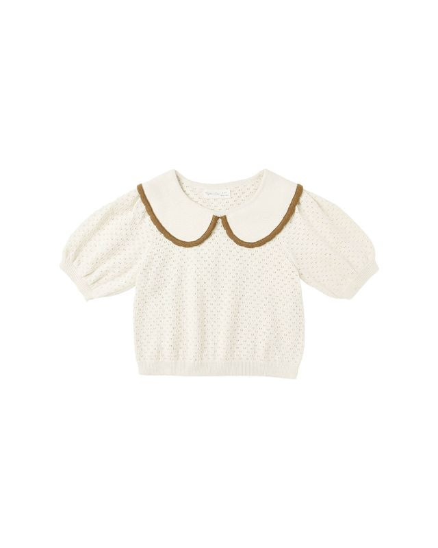 POINTELLE COLLARED TOP | NATURAL