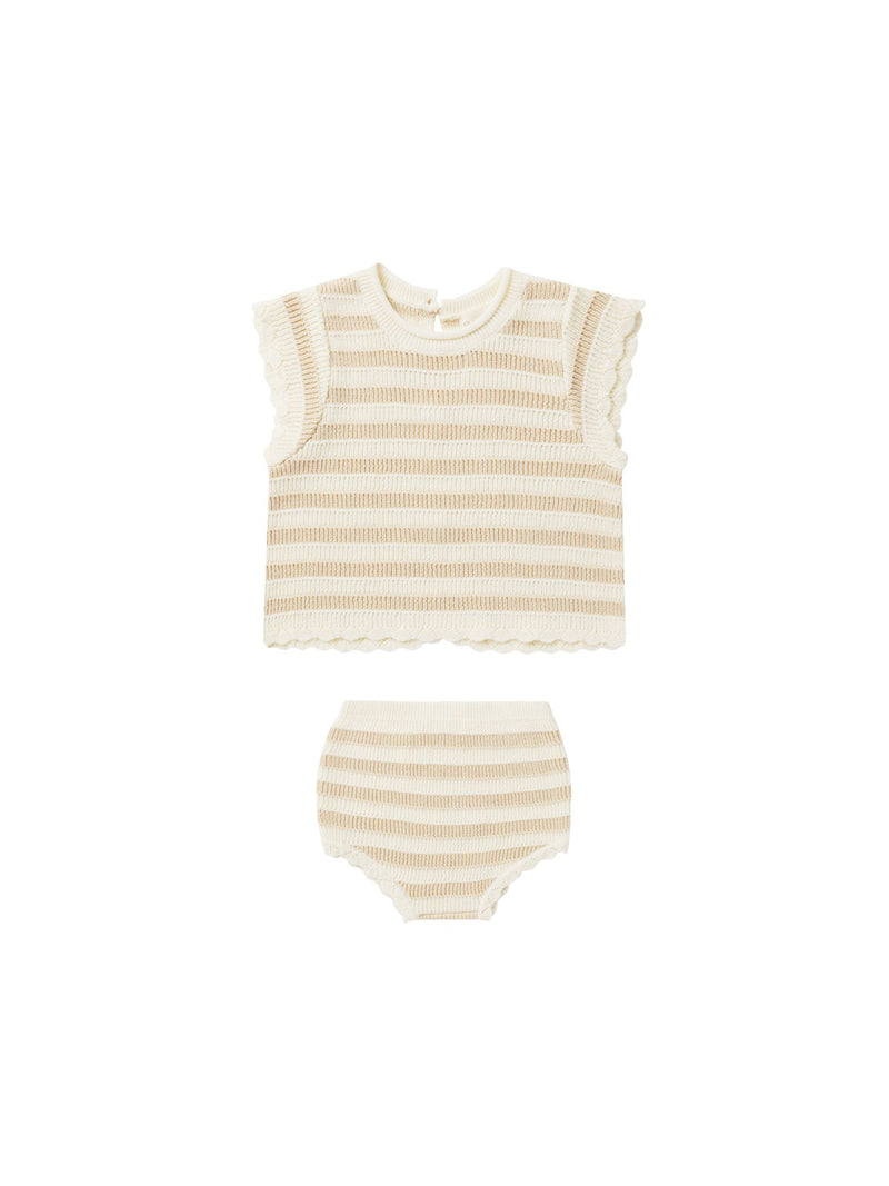 SCALLOP KNIT BABY SET | SAND STRIPE