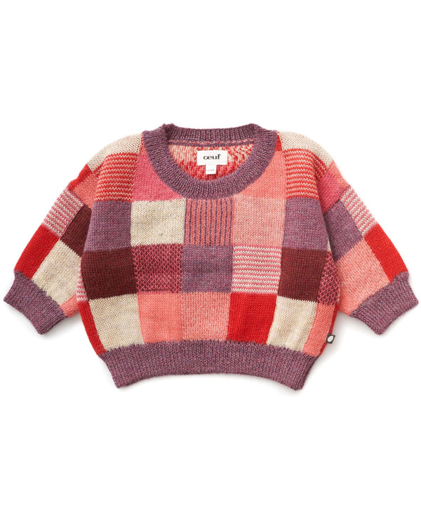 patchwork sweater | bright mauve multi color