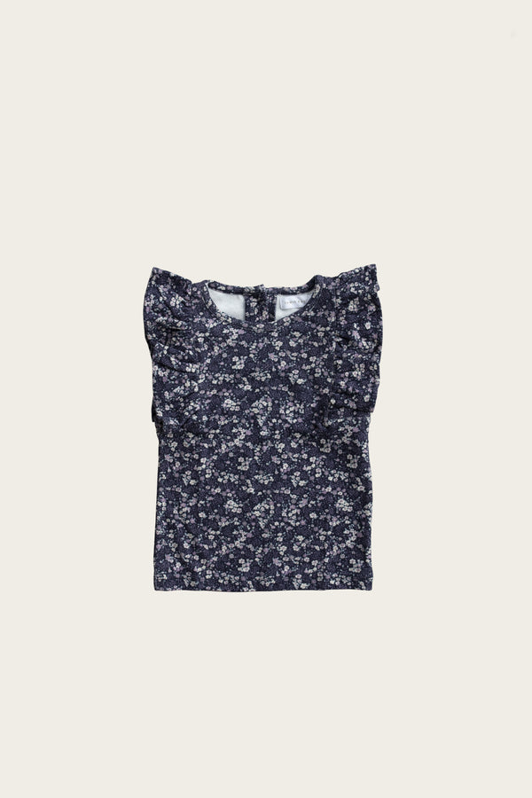 ORGANIC COTTON FRILL SINGLET | BLUEBERRY FLORAL