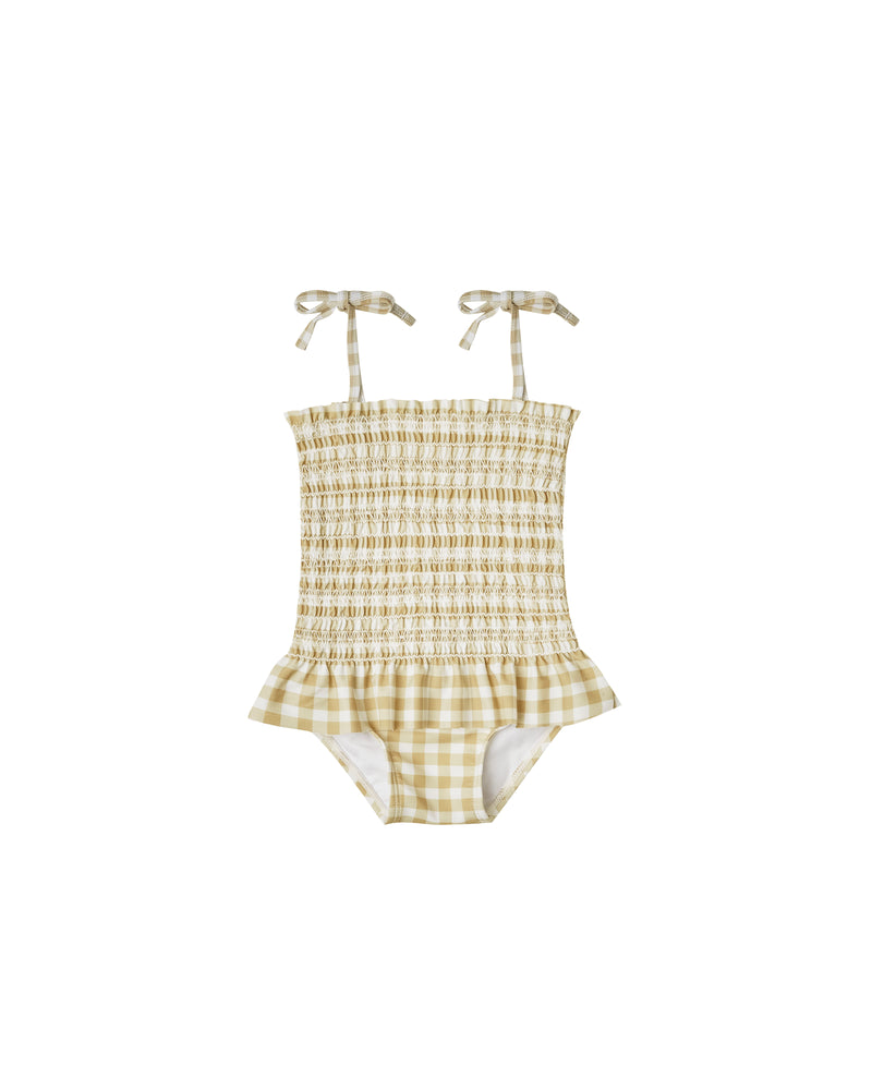 SMOCKED SKIRTED ONEPIECE | BUTTER GINGHAM