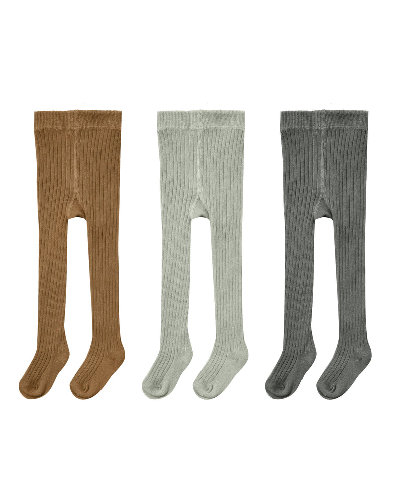 SOLID RIBBED TIGHTS 3 PACK | RUST- AGAVE - CHARCOAL