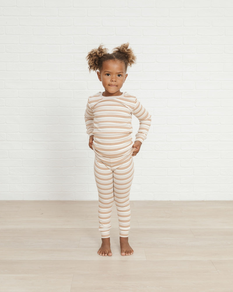 ribbed striped pajama set | Oat cinnamon